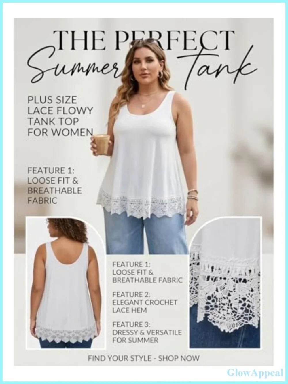 Plus Size Flowy Lace Trim Tank Top Sleeveless Rayon Spandex Tunic